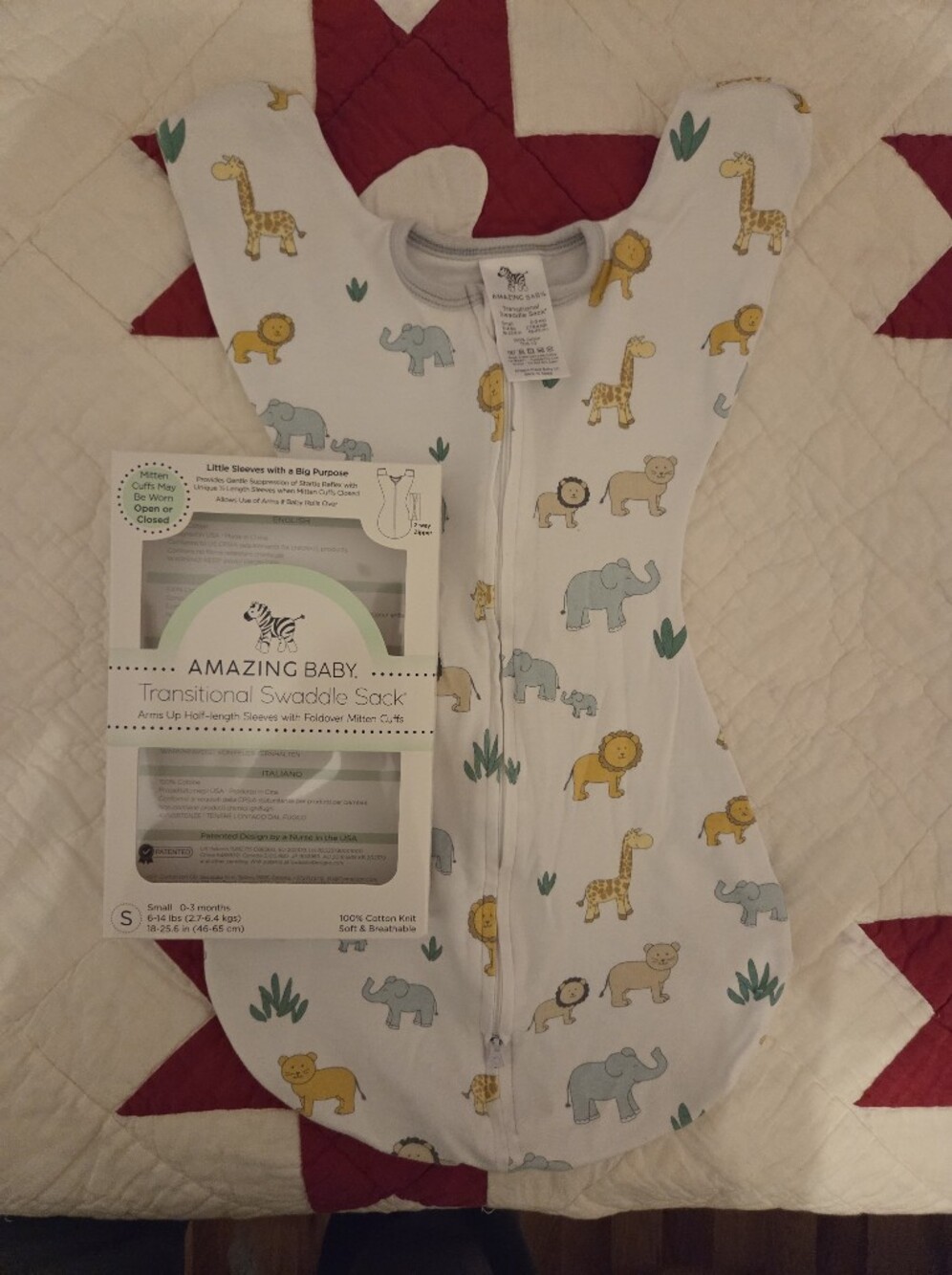 Amazing Baby Transitional Swaddle Sack, Size Small, "On Safari" Print